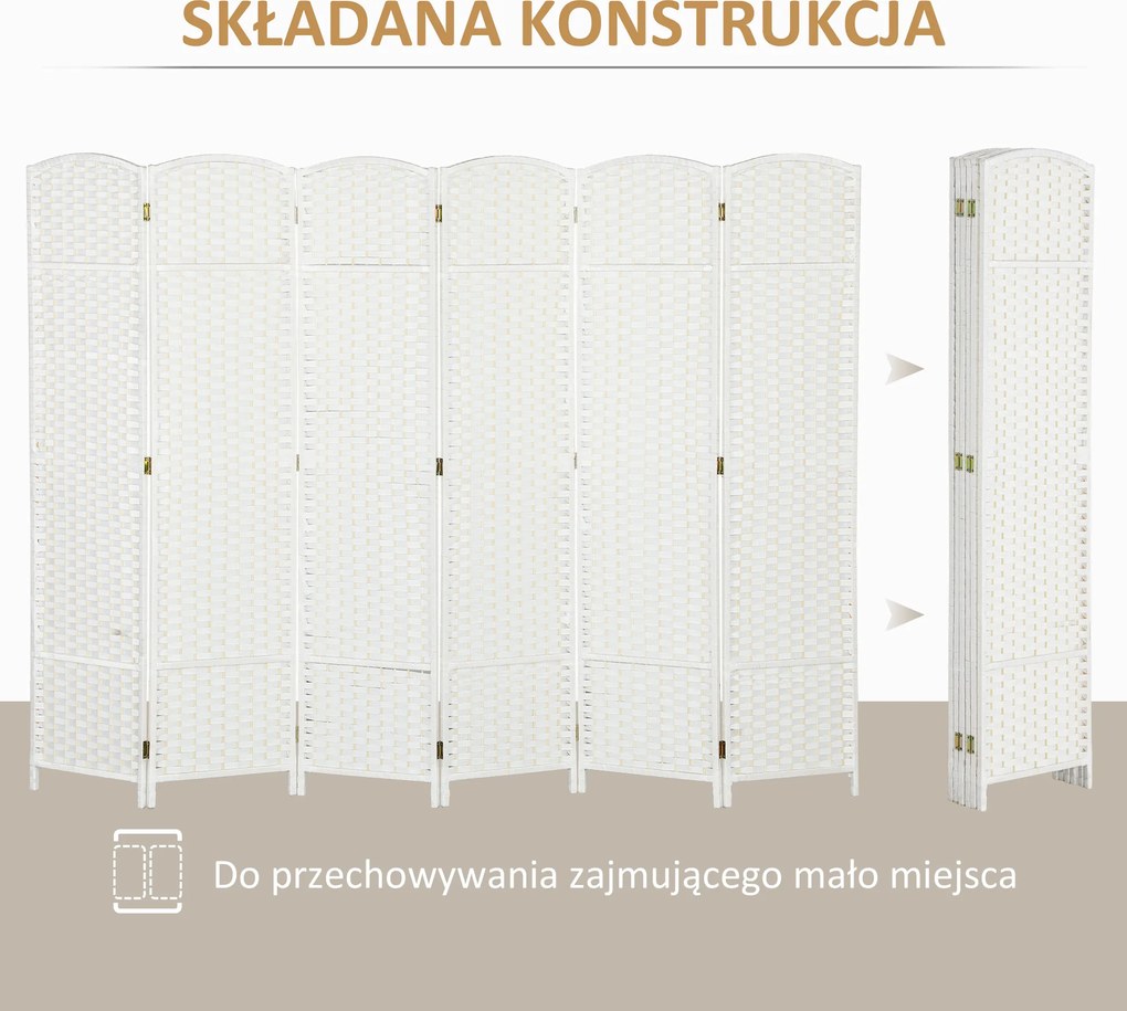 HOMCOM 6-częściowy dzielnik przestrzeni, składana osłona prywatności, ścianka osłonowa do salonu, sypialni, biura domowego, Biała