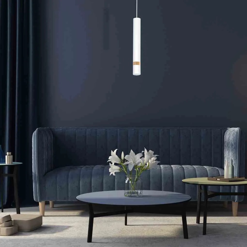 Lampa wisząca, biała/drewno tuba JOKER WHITE/WOOD 1xGU10