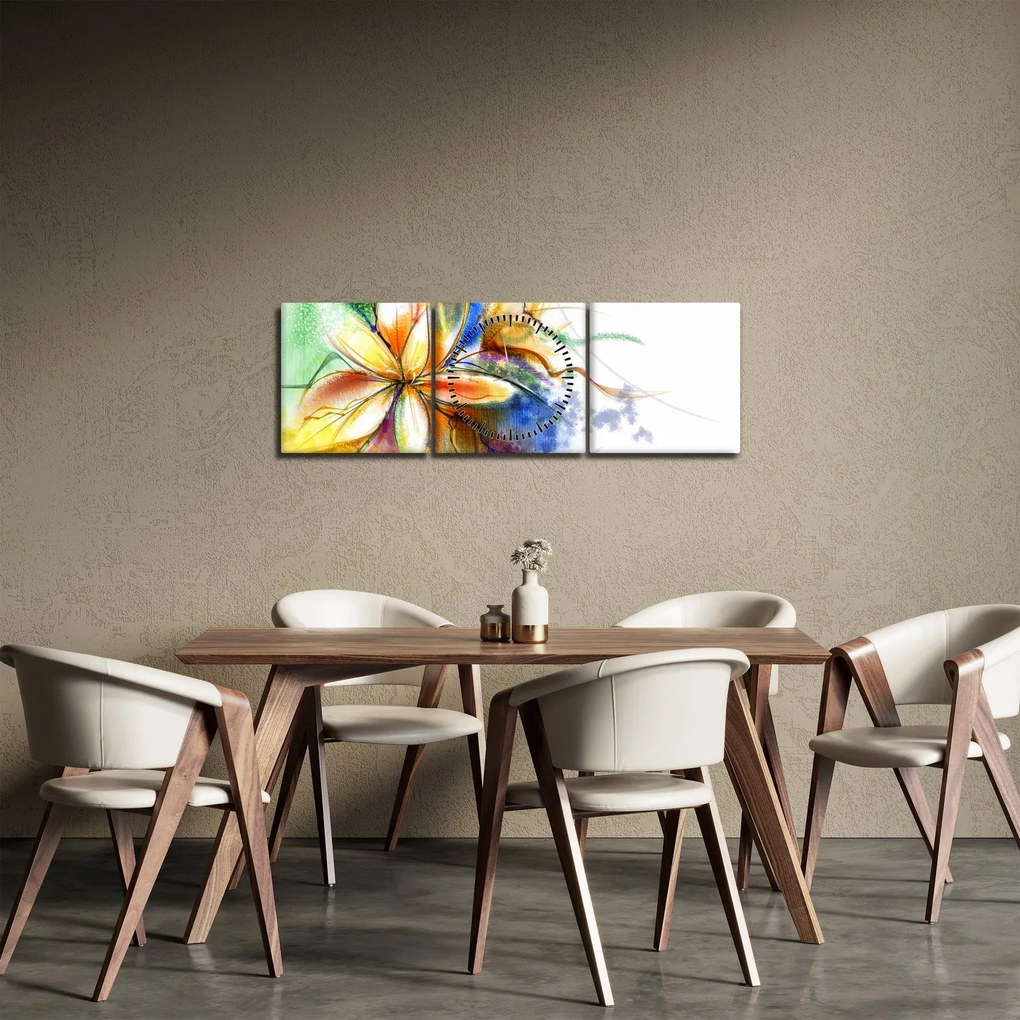 Obraz - Kwiat (z zegarem) (90x30 cm)