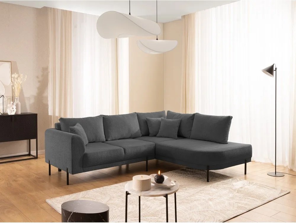 Ciemnoszary narożnik z tkaniny szenilowej (prawostronny/w kształcie litery L) Mauris – Ropez