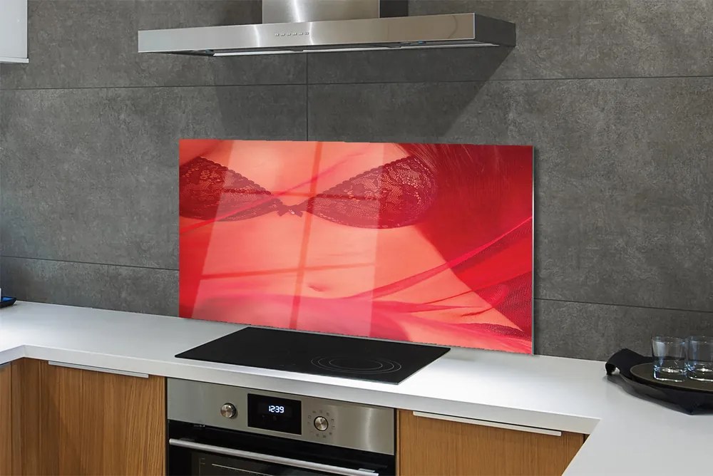 Panel szklany do Kuchni Kobieta pod Czerwonym Tiulem