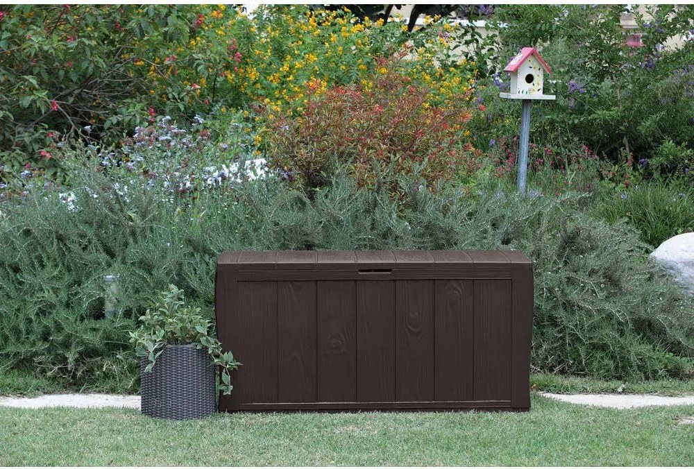 Ciemnobrązowa plastikowa skrzynia ogrodowa Sherwood – Keter