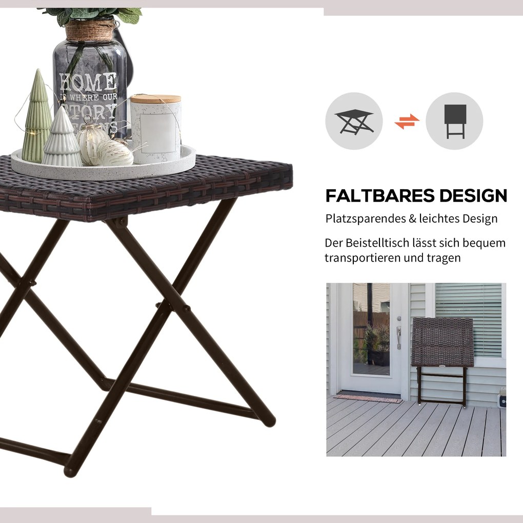 Outsunny Stolik Ogrodowy Stojak na Kwiaty Technorattan Metal Brązowy Składany Praktyczny i Dekoracyjny | Aosom PL