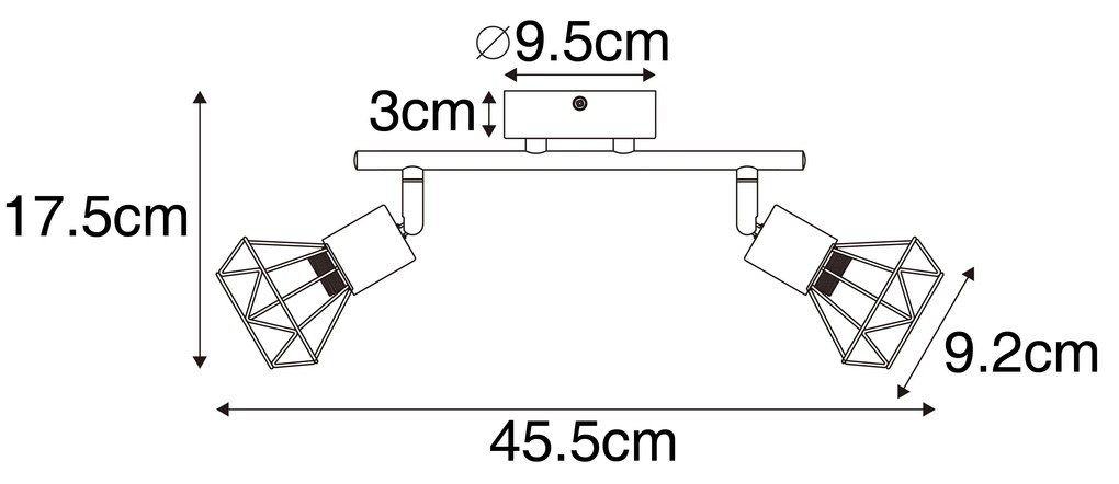 Reflektor czarny z obrotowym i pochylonym drewnem 2-światłowy - Mosh