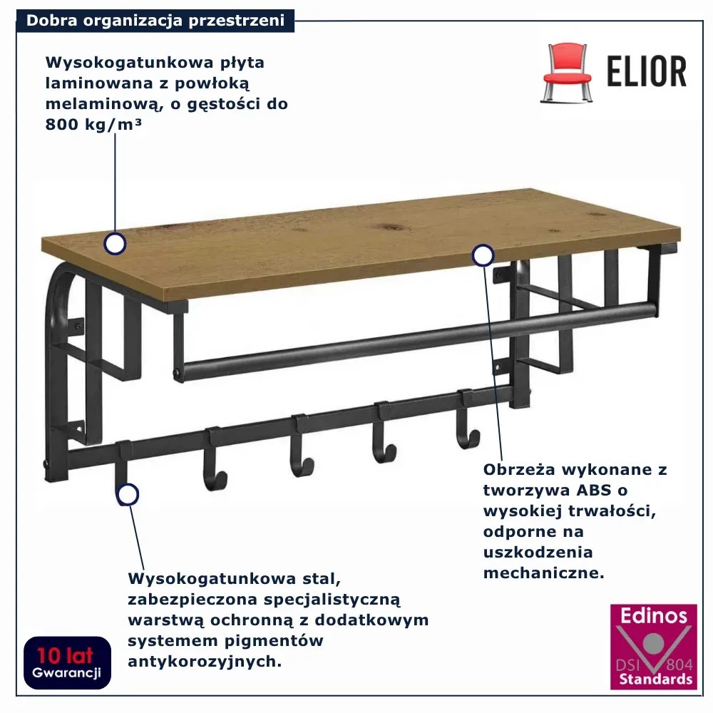 Półka ścienna z wieszakami na ubrania dąb artisan - Tocador 6X