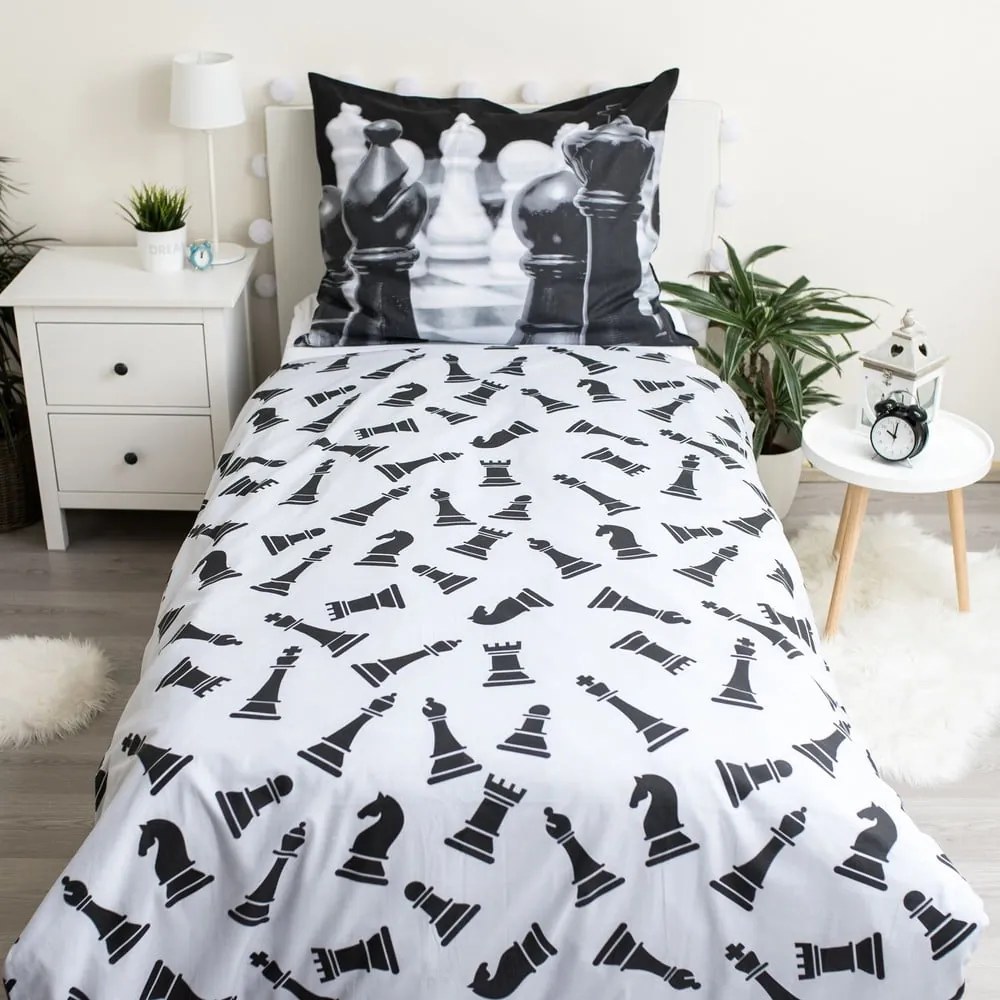 Czarno-biała bawełniana pościel dziecięca jednoosobowa 140x200 cm Chess – Jerry Fabrics