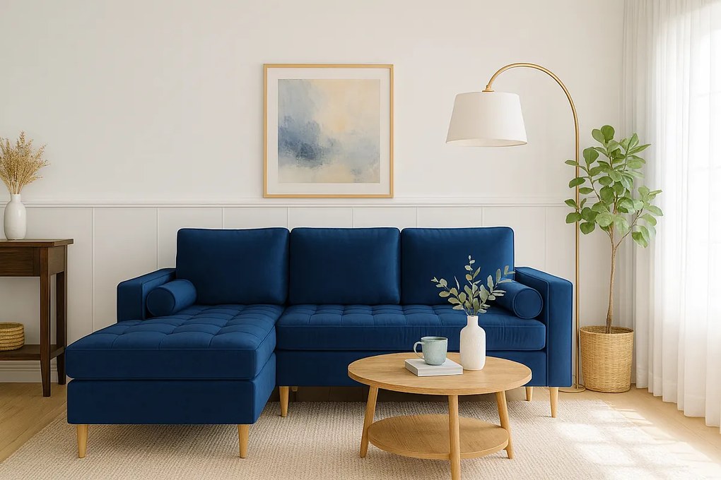 Narożnik lewy rozkładany Monza 246x172 cm z funkcją spania - granatowy Monolith 77