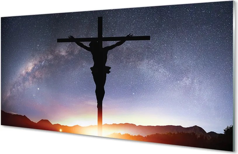 Szklany Panel Ukrzyżowany Jezus na tle Nieba