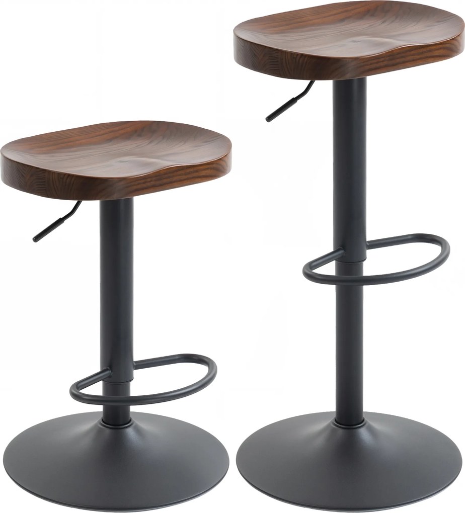 HOMCOM Hokery zestaw 2 sztuki, regulowane obrotowe krzesła z siedziskiem z wiązu, ciemnobrązowe | Aosom PL