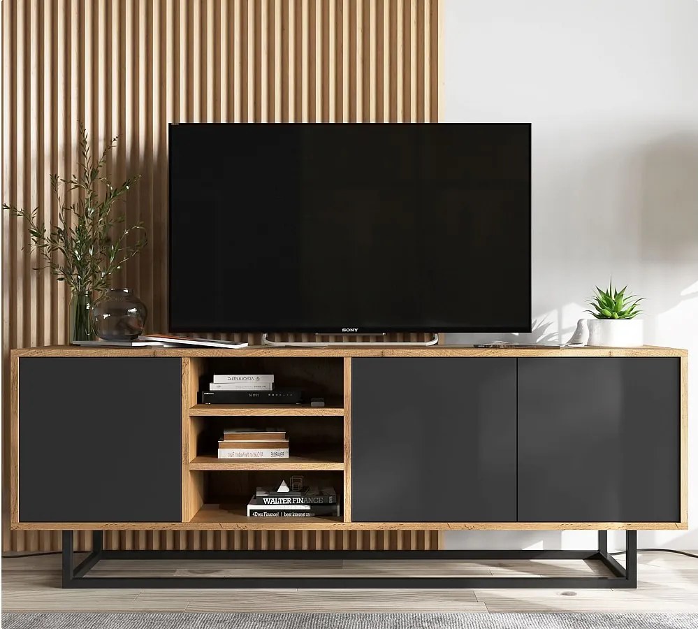 Szafka RTV NILA 1 150 dąb wotan/czarna mat