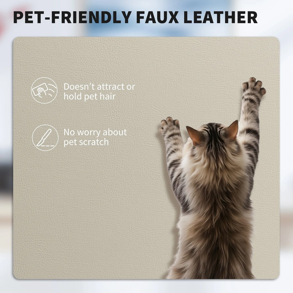 HOMCOM Fotel biurowy z ekoskórą przyjazną zwierzętom, podnóżek, regulacja wysokości, na kółkach, Beżowy