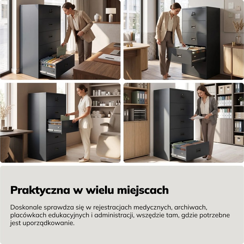 Szafa kartotekowa metalowa z 5 szufladami antracytowa, 900x1620x600 mm: SARA XL V5