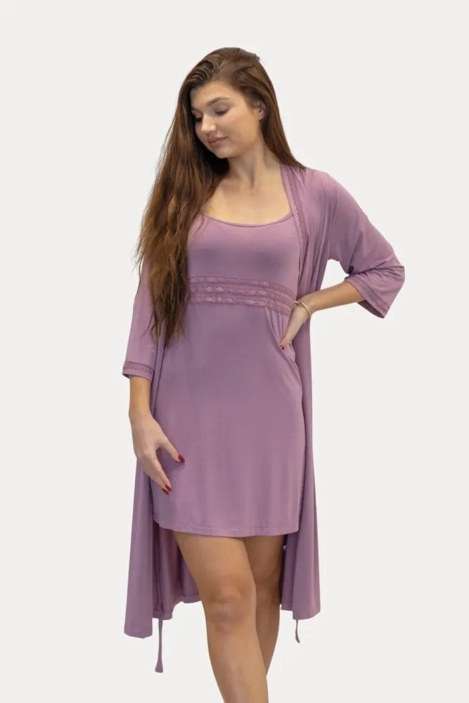 Koszula nocna damska ERICA ze szlafrokiem XL Jagodowy