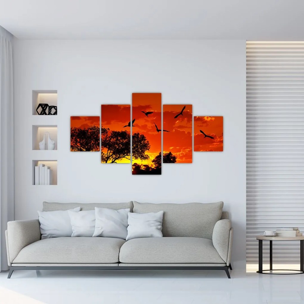 Obraz ptaków o zachodzie słońca (125x70 cm)
