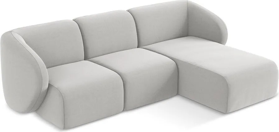 Jasnoszary aksamitny narożnik (prawostronny/z szezlongiem) Lani – Makamii