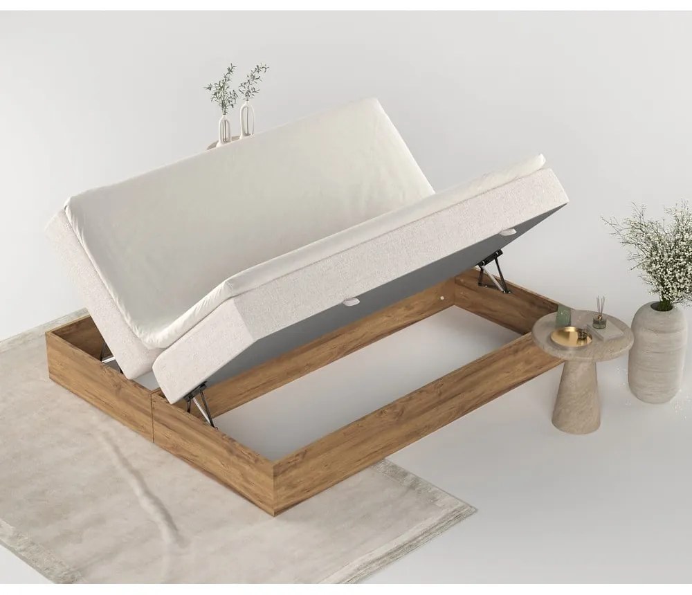 Beżowo-naturalne łóżko boxspring ze schowkiem 140x200 cm Faro – Maison de Rêve