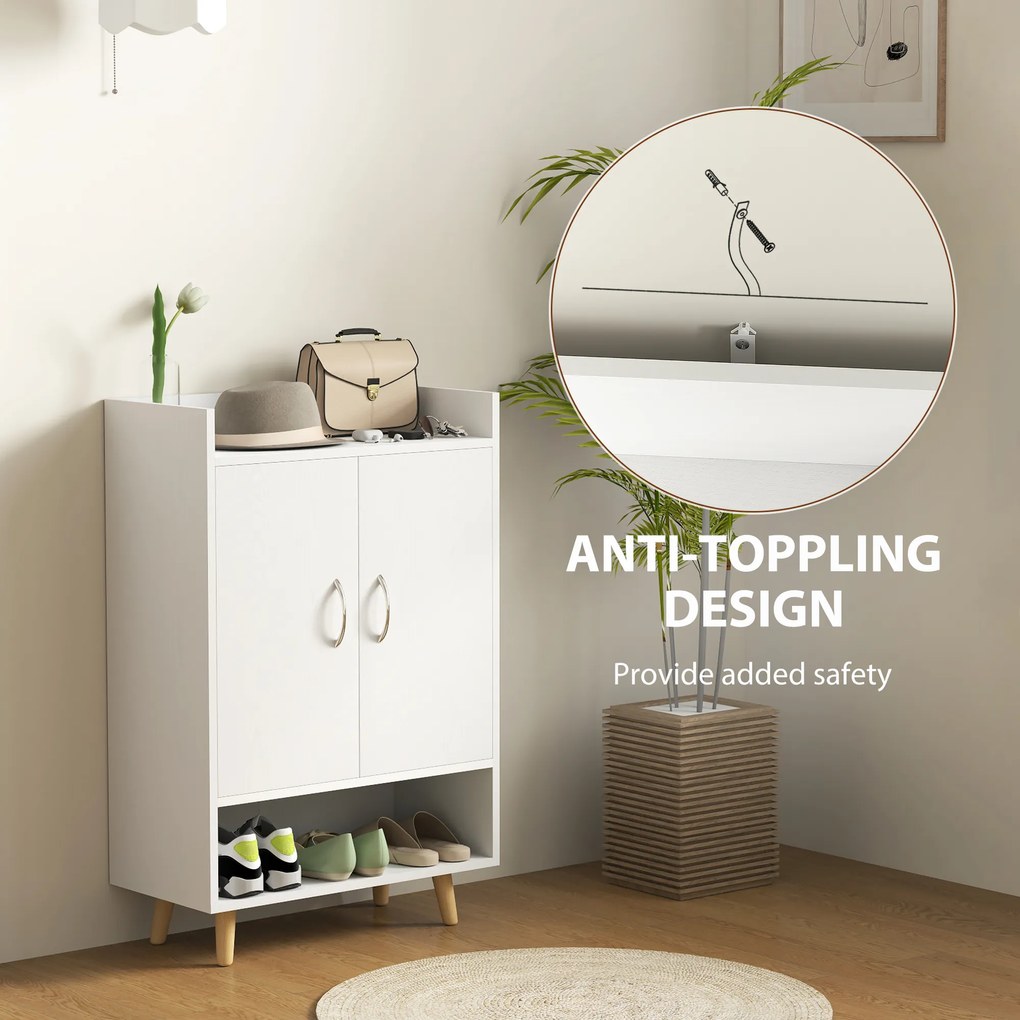 HOMCOM Nowoczesna biała szafka na buty z drzwiami i półkami, idealna do korytarza, 60 x 30 x 92 cm