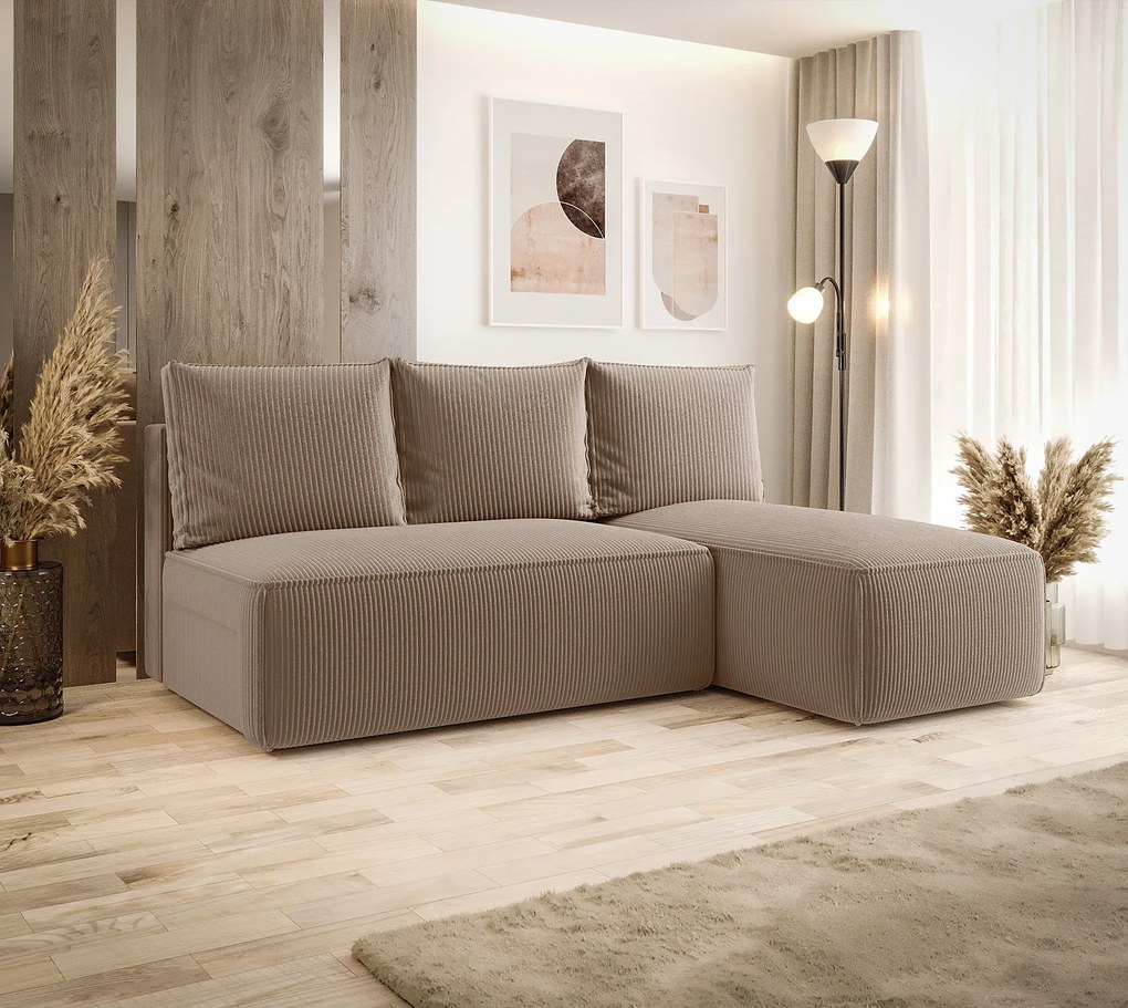 Beżowy narożnik sztruksowy z pojemnikiem Z9-B66