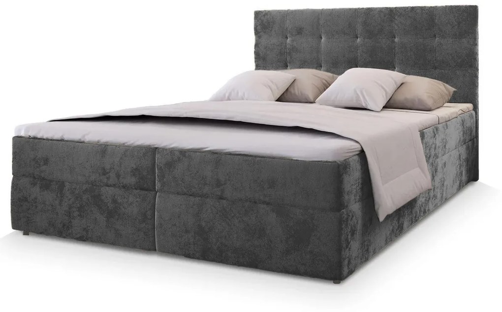 Tapicerowane łóżko boxspring GLORIEN VELVET 180x200 cm szare Materac: Matrace Bonell pružinová