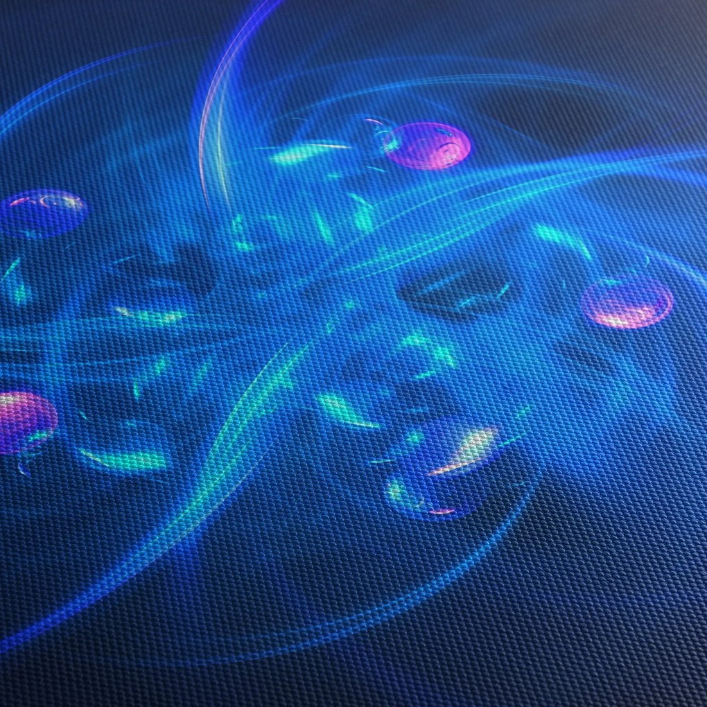 Nowoczesny obraz niebieskiej abstrakcji (z zegarem) (90x30 cm)