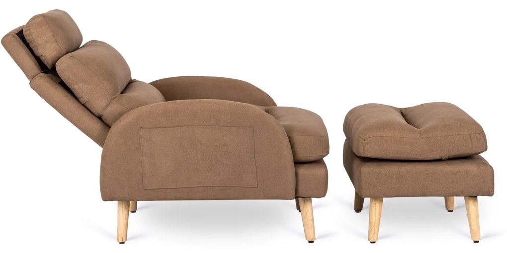 Fotel Wypoczynkowy HENRY z Podnóżkiem Brązowy Nowoczesny Loftowy