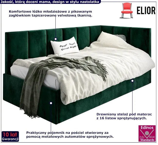 Zielony tapczan sofa z oparciem 100x200 - Golones 4X