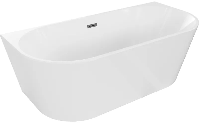 Mexen Oval wanna wolnostojąca przyścienna 140 x 75 cm, biała, przelew gun gray szczotkowany - 52671407500-66