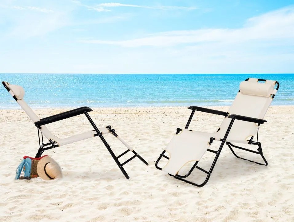 Regulowany leżak ogrodowy składany Tenero 010, beżowy