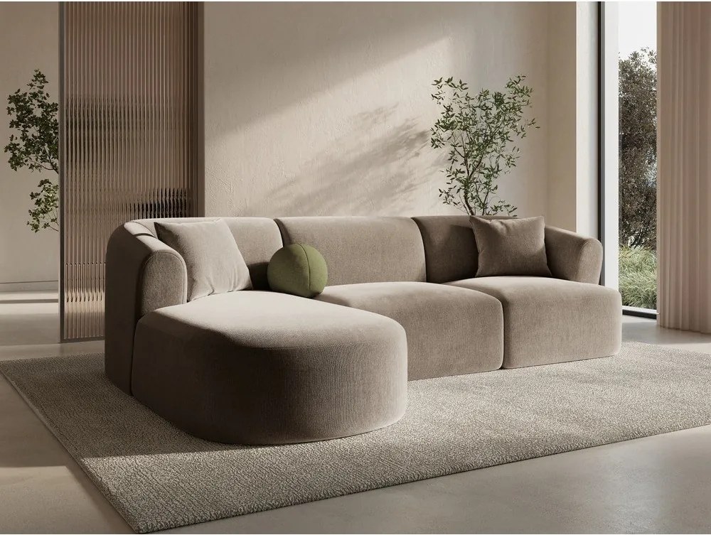 Jasnobrązowy aksamitny narożnik (lewostronny/z szezlongiem) Campi – Cosmopolitan Design