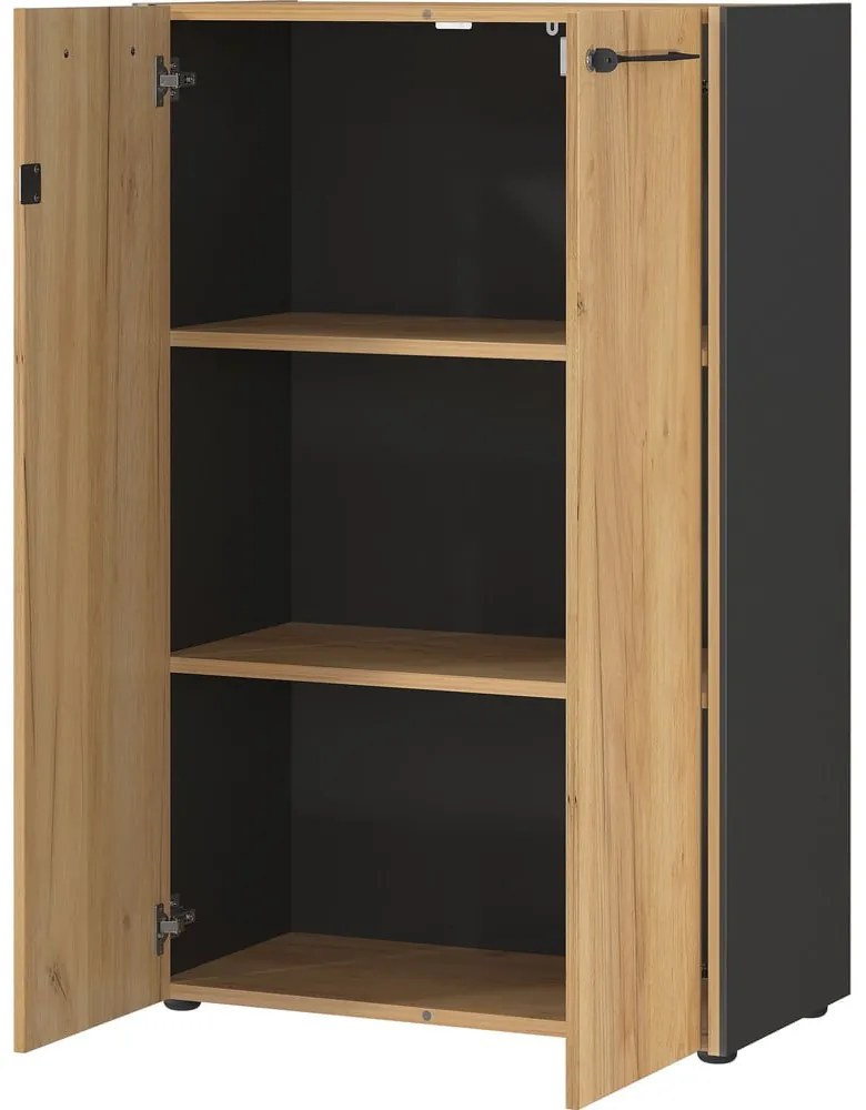 Antracytowo-naturalna szafka w dekorze dębu z zamkiem 75x120x40 cm Podium – Germania