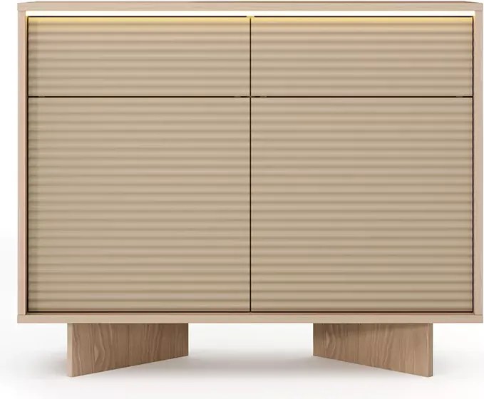 Komoda Parsja 2D2S – nowoczesna komoda z LED, ryflowane fronty, bolivar cappuccino