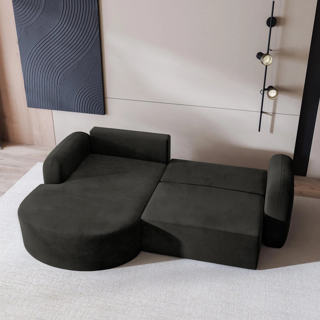 Masseno Narożnik AMILIA z funkcją spania i pojemnikiem na pościel Narozniki L, Rozkładana sofa - Czarny, MONOLITH 95