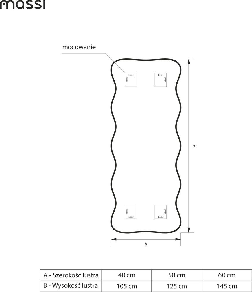 Lustro dekoracyjne oszlifowane z podświetleniem WAVE Slim LED | Różne rozmiary | Różne kolory : Kolor tafli szkła - Srebrny, Rozmiar - 50x125
