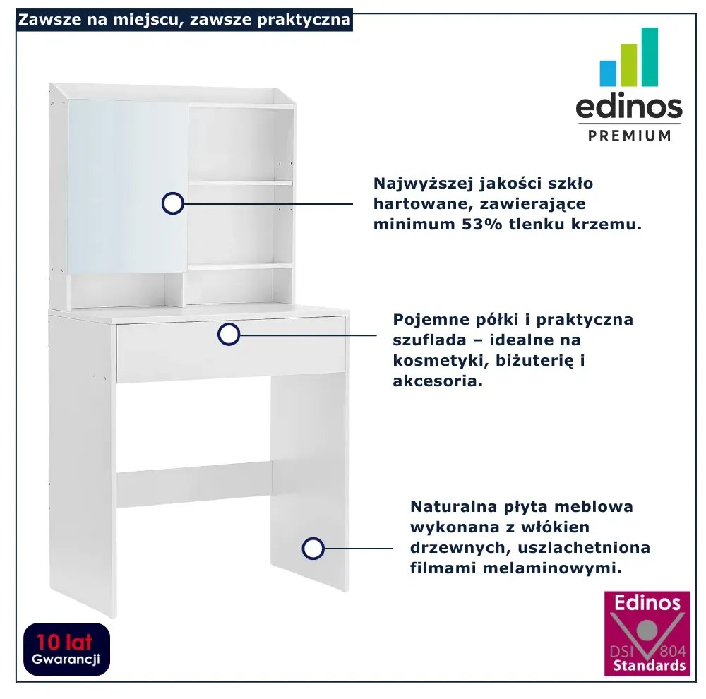 Biała nowoczesna toaletka z lustrem T6-L20