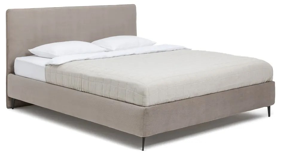 Szarobrązowe tapicerowane łóżko dwuosobowe ze stelażem 160x200 cm Noira Slim – Bonami Selection
