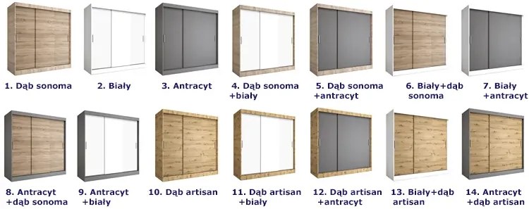 Szafa przesuwna 200 cm antracyt + dąb sonoma L7-P12