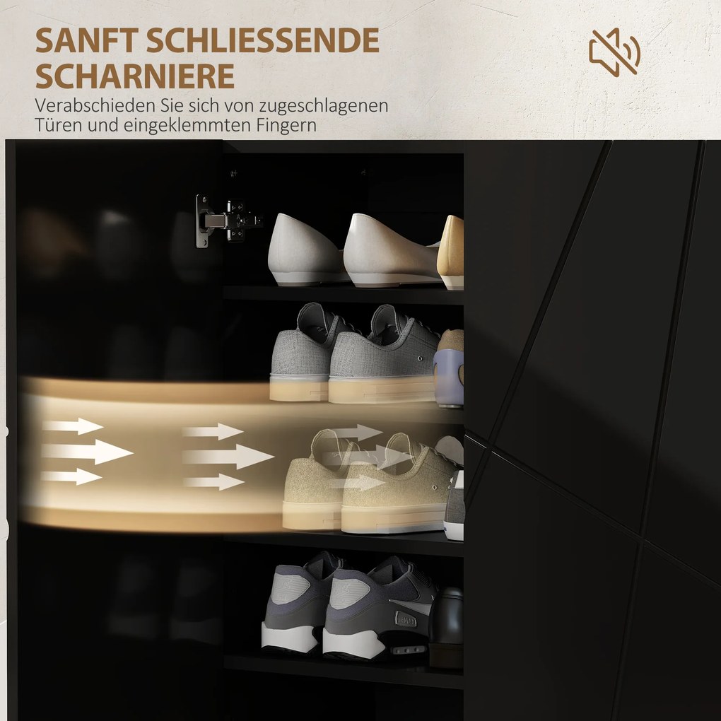 HOMCOM Szafka na buty z 2 drzwiami, regał na buty, przechowywanie butów z 3 regulowanymi półkami 72 x 31,5 x 95 cm, Czarny