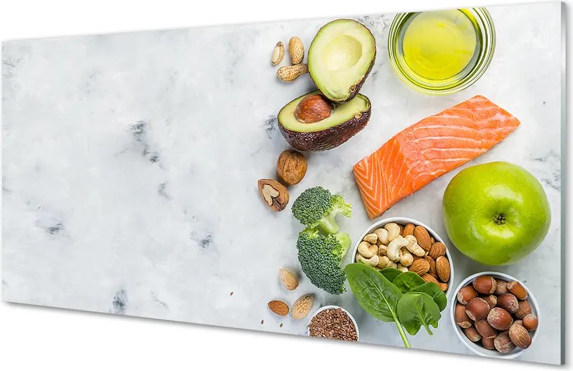 Szkło do Kuchni na Ścianę Zdrowy Posiłek z Łososiem i Orzechami