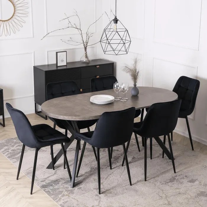 Stół Okrągły Rozkładany DORIAN 80-160 cm Beton/Czarny Loft
