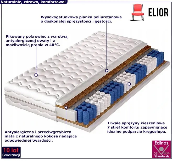 Materac kieszeniowo-kokosowy H5 80x200 - Tiare