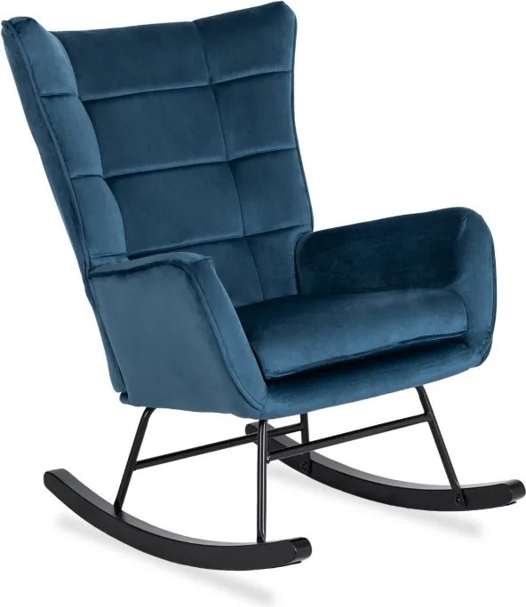 Fotel Bujany na Biegunach Uszak Wypoczynkowy JACKSON Granatowy Welurowy do Salonu Nowoczesny