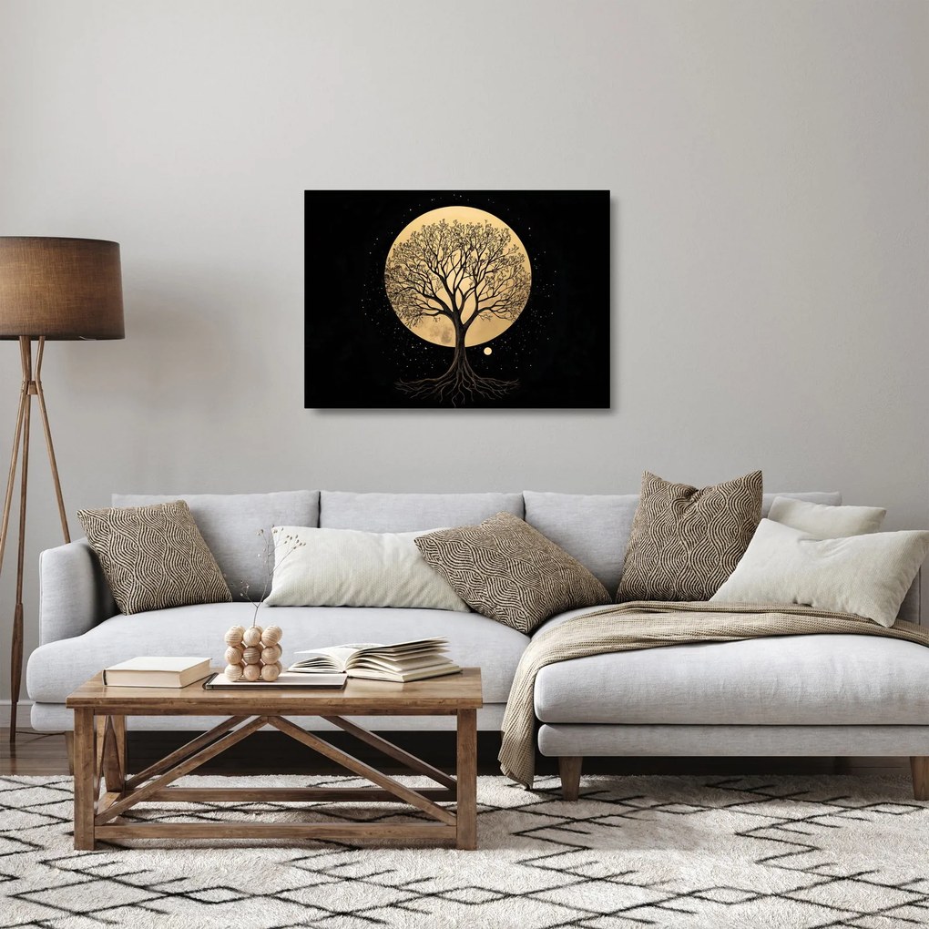 Obraz na szkle – Drzewo w złotej pełni księżyca I. (70x50 cm)