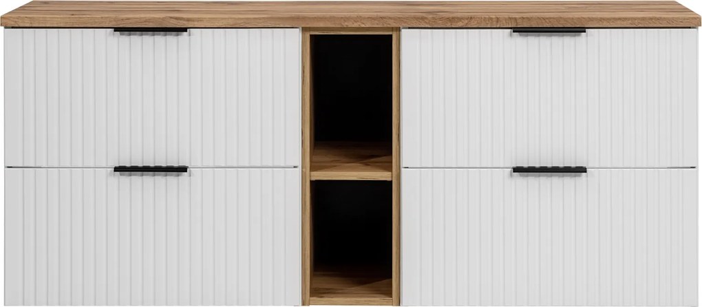 Szafka pod umywalki nablatowe z regałem Adel 140 cm, biały mat/dąb wotan