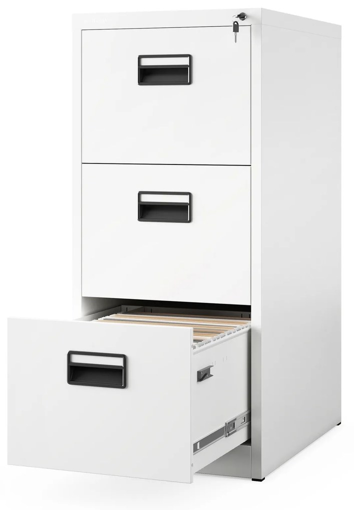 Szafa kartotekowa metalowa z 3 szufladami biała, 460x1020x620 mm: SARA