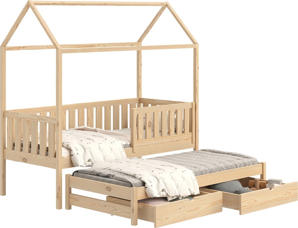 Łóżko domek Nemos 90x200 parterowe wysuwane - sosna