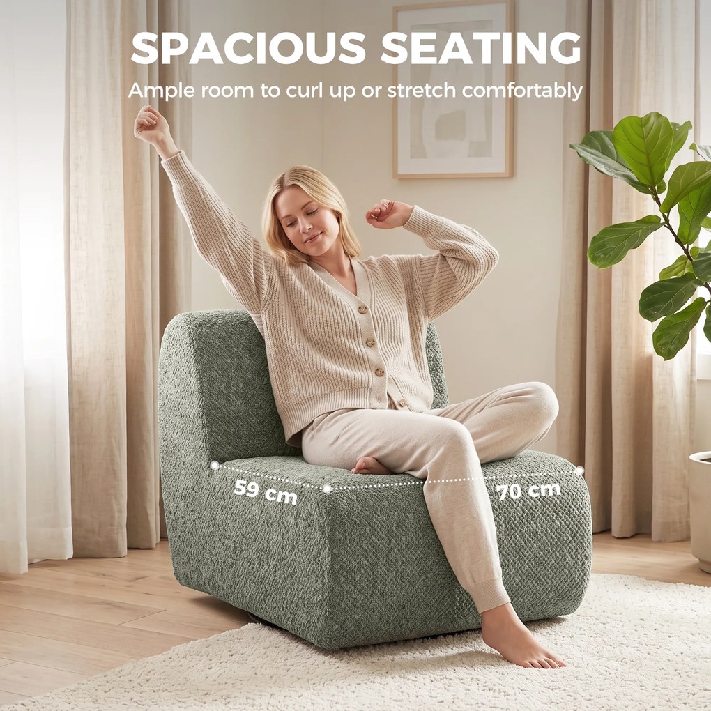 HOMCOM Fotel obrotowy lounge w stylu Chenille, szerokie siedzisko, do salonu i sypialni, Szary | Aosom PL