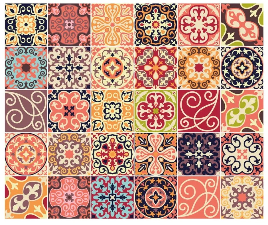 Zestaw 30 naklejek ściennych Ambiance Cement Tiles La Valette, 10x10 cm