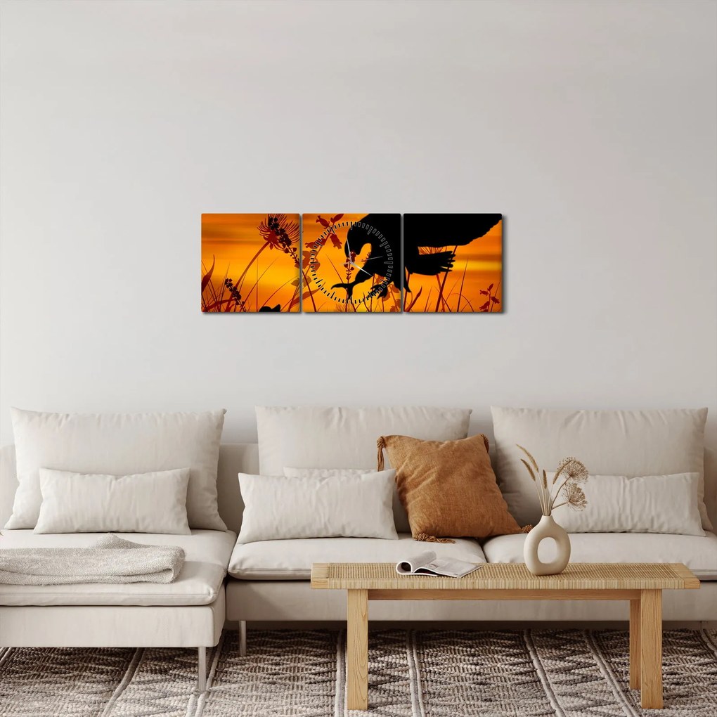 Obraz sylwetki drapieżnika (z zegarem) (90x30 cm)