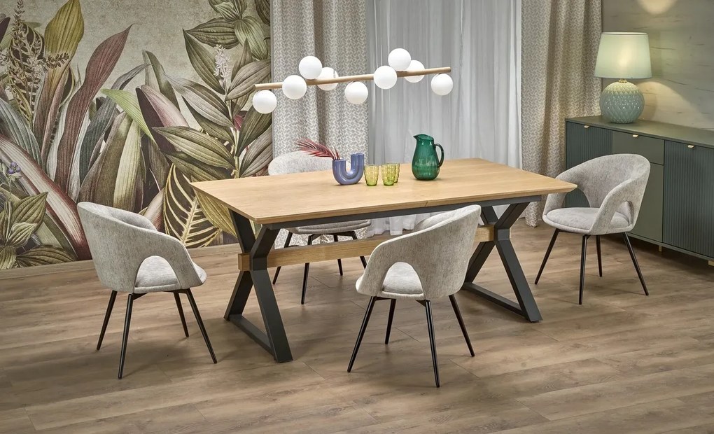 Stół rozkładany HENRY 180(300)x100 dąb naturalny/czarny HALMAR