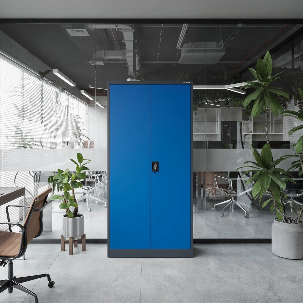 Szafa biurowa na dokumenty antracytowo-niebieska: JAN, 900 x 1850 x 400 mm